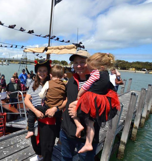 Family on Pirate Ship launch day